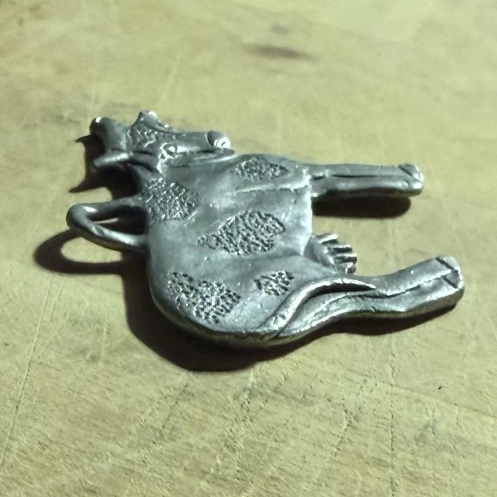 Artist Signed NR DR 94 Cow Pendant Charm Silver Pewter Holstein Farm Animal Gift